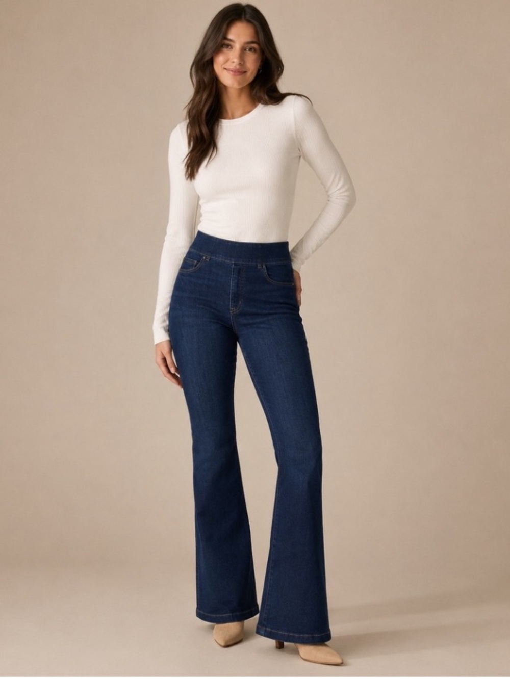 Spanx Pull On Flare shaping Jeans Womens Large Blue